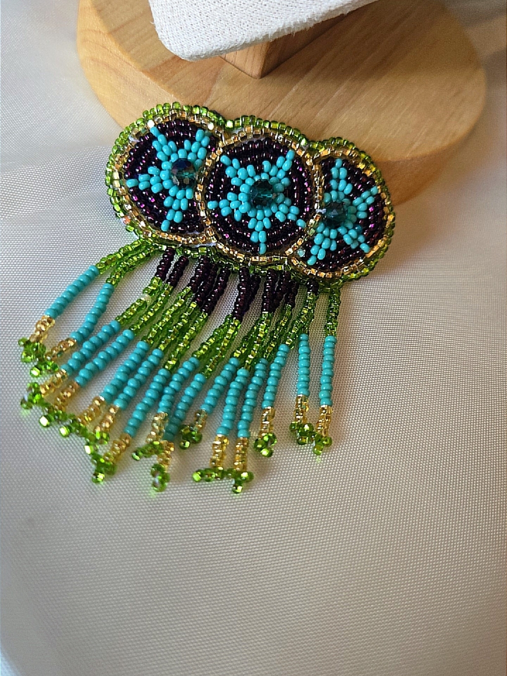 Handmade Turquoise & Lime Seed Bead Fringe Hair Piece